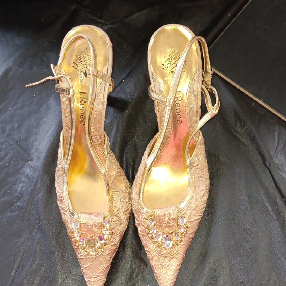 J.Renee Textured Gold Heels with Embellishments